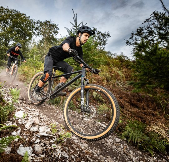 ...oder bergab: Für mehr Kraft und mehr Kontrolle stehst Du beim Mountainbiken eher, statt im Sattel zu sitzen. 