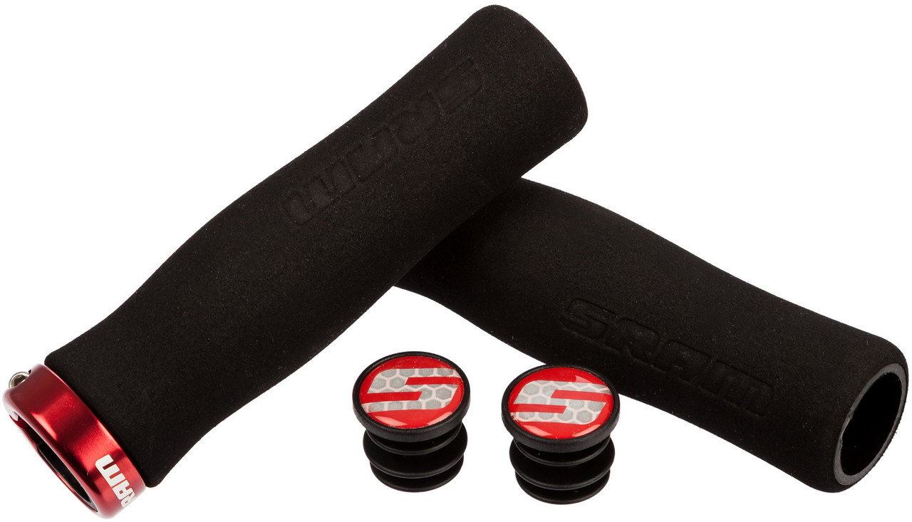 Black/Red SRAM Contoured Foam Locking Grips w/Single Clamps & End Plugs 
