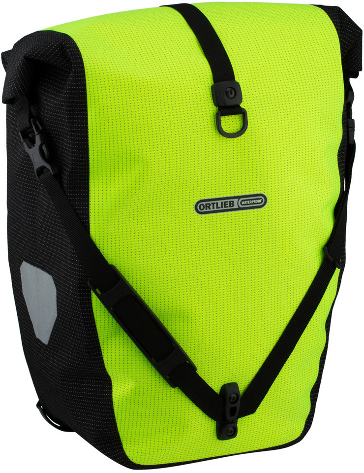 High-Visibility Fahrradtasche mit Flaschenhalter, schwarz bedruckt