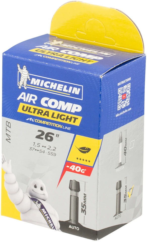 Details about   Michelin C4 AirComp Ultralight MTB Tube 26 x 1.6-2.1-34mm Schrader Valve 