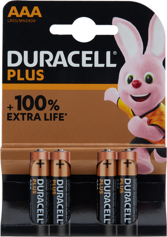 Pila Alcalina AAA DURACELL LR03 Plus Power - Pack 4 ud