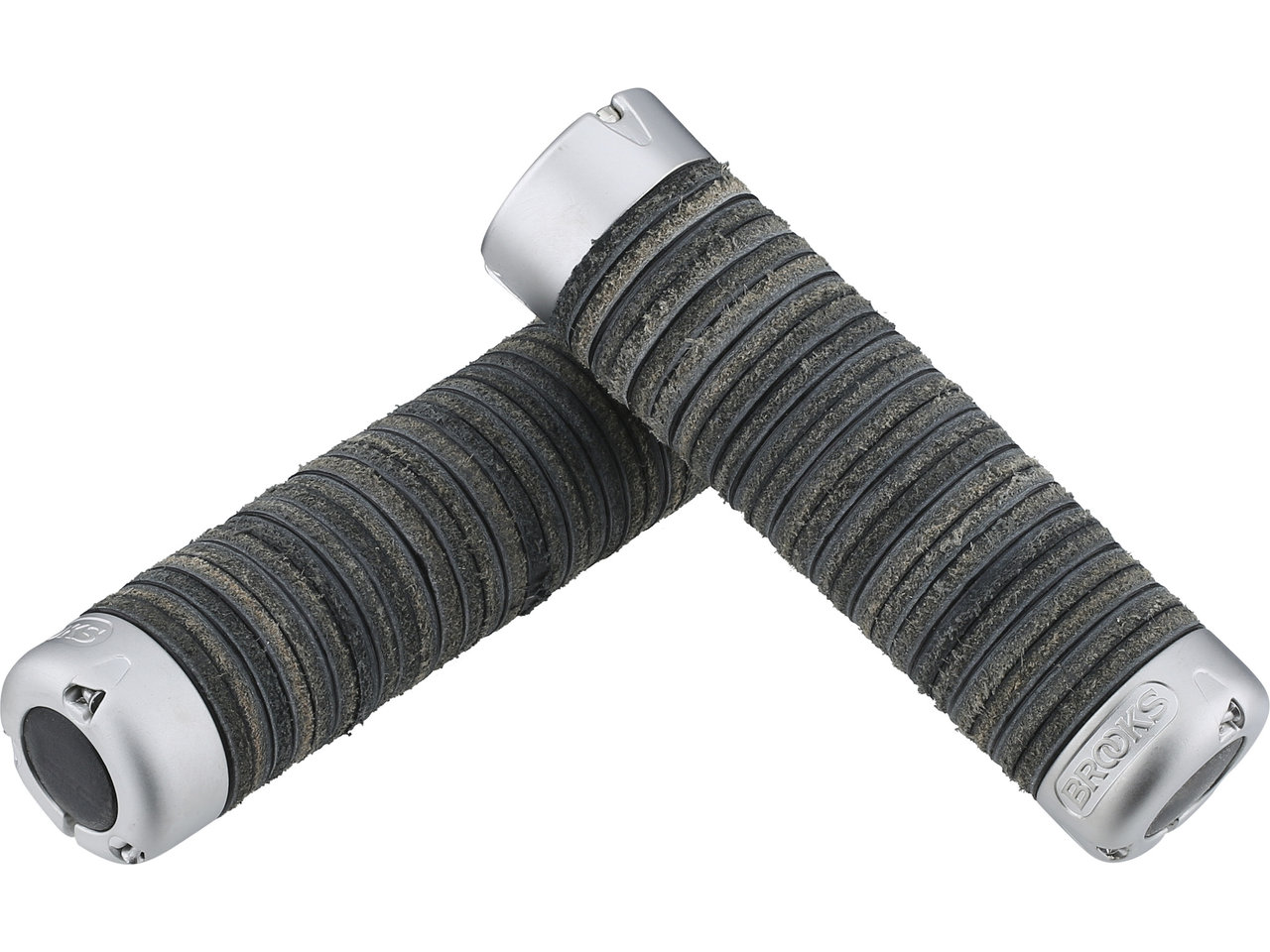 Brooks England Impugnature In Pelle Naturale Plump Leather Grips - Regolabili In Lunghezza (130 Mm), Colore Nero, Per Manubrio Bici