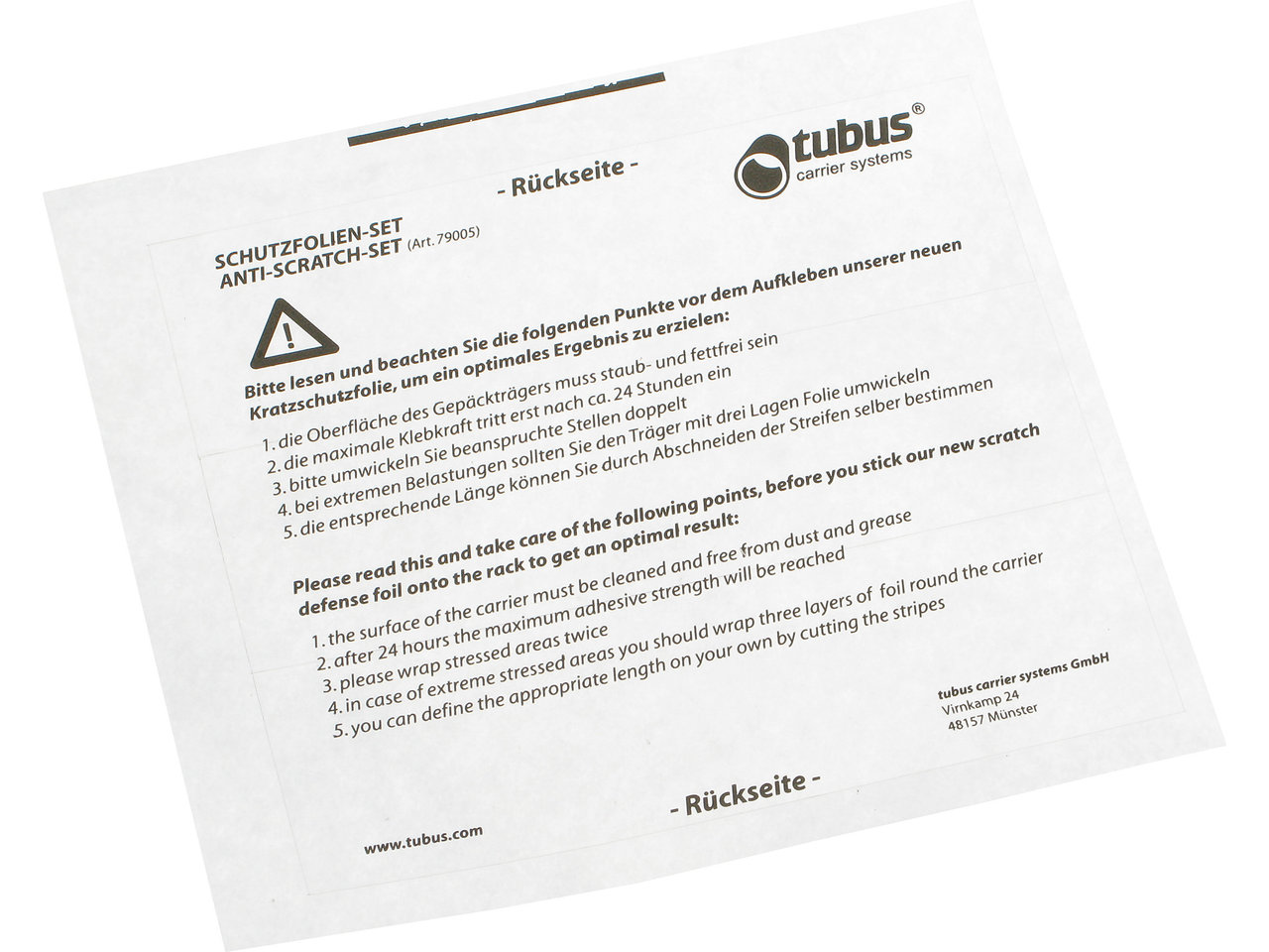 Tubus Schutzfolien-Set für Tubus-Gepäckträger Tubus Schutzfolien-Set für Tubus-Gepäckträger