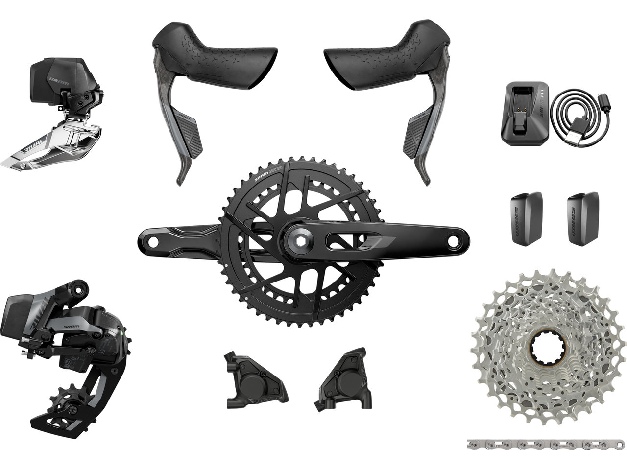 Disc Brake Rival 1x Groupset SRAM Rival E1 AXS HRD FM Groupset 2x12-speed  35-48