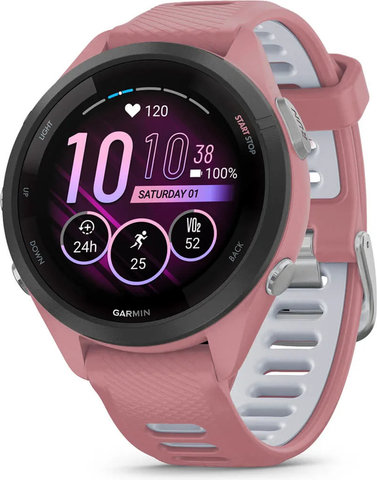 Garmin Forerunner 265S Smartwatch mit Schnellwechsel-Silikon-Armband 18 mm - altrosa-schwarz
