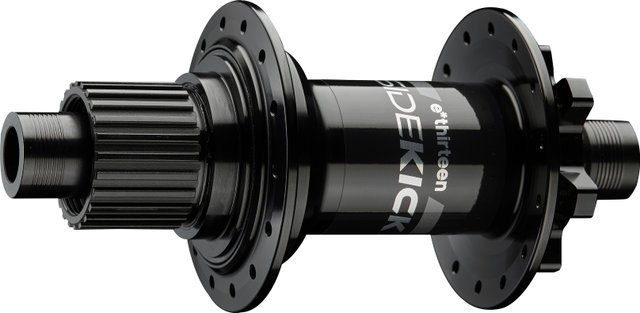 e*thirteen Buje trasero de refuerzo de disco de 6 agujeros Sidekick - black | 28 | Shimano Micro Spline | 12 mm Eje Pasante