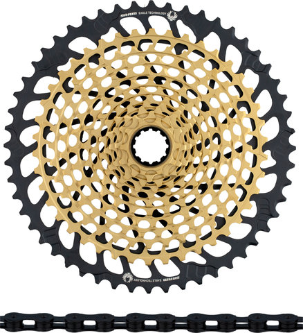 SRAM Kit d'Usure Cassette XX1 Eagle XG-1299 + Chaîne PC XX1 Eagle 12vit. - gold - XX1 black/126/10-52