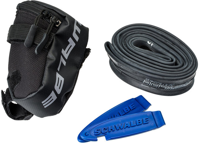 Schwalbe Bolsa de sillín con cámara Trekking 28" y desmontadores de cubiertas - negro/28/47-622/635 SV 40 mm