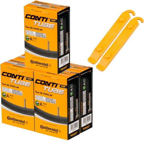 Continental Tour 28 All Inner Tube Set - 5 Inner Tubes + 2 Free Tyre Levers - universal/27-28 x 1 1/4-1.75 x 2 Schrader 40 mm