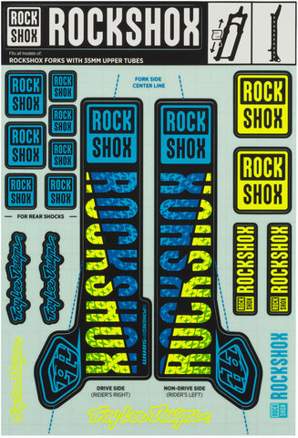RockShox Troy Lee Designs Decal Kit f.Pike/Lyrik/Yari/Domain/Revelation ab 2018 - blue-yellow/35 mm