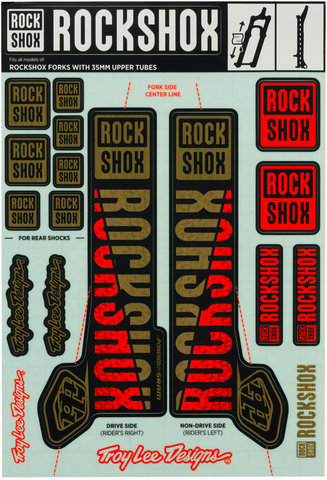 RockShox Troy Lee Designs Decal Kit p.Pike/Lyrik/Yari/Domain/Revel. desde 2018 - gold-orange/35 mm