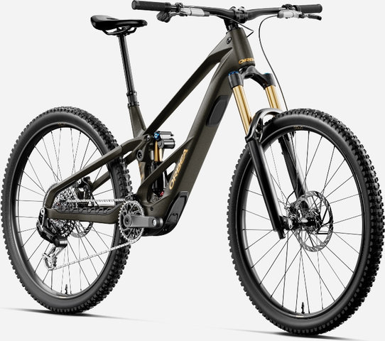 Orbea Vélo tout-terrain électrique WILD LT M20 Mullet Carbone 29" / 27,5" - magic gold carbon view-titan gold | S | 29" (avant), 27,5" (arrière) | 44 mm | 170 mm