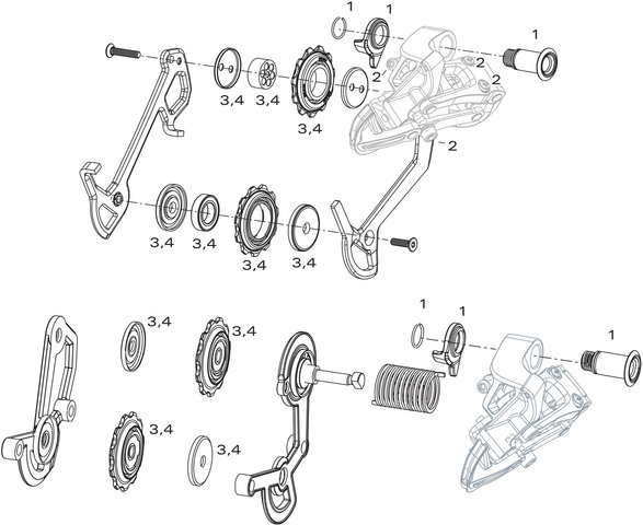 SRAM X9 3x9 Rear Derailleur Spare Parts (2007-2009) - 1/silver