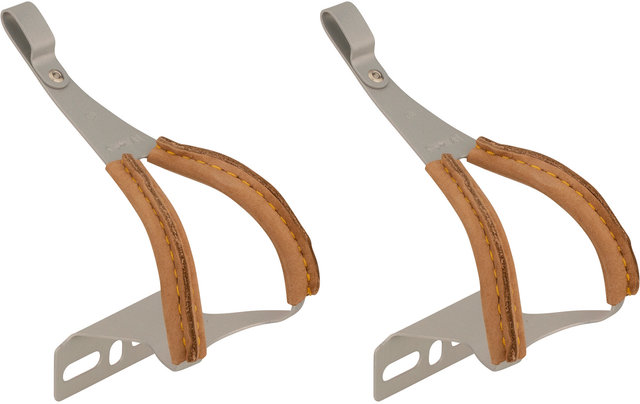 MKS Ganchos de pedal Toe Clip Alloy w/leather - marrón/M