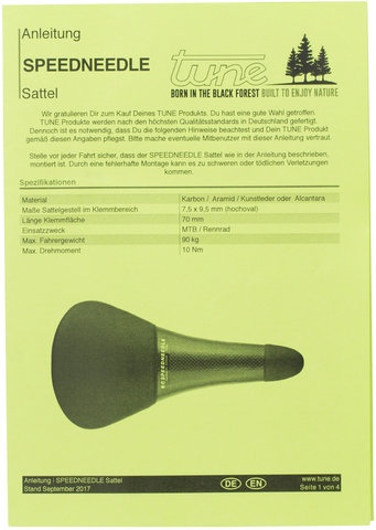 Selle Speedneedle 20TWENTY Carbon avec Alcantara - noir/135 mm