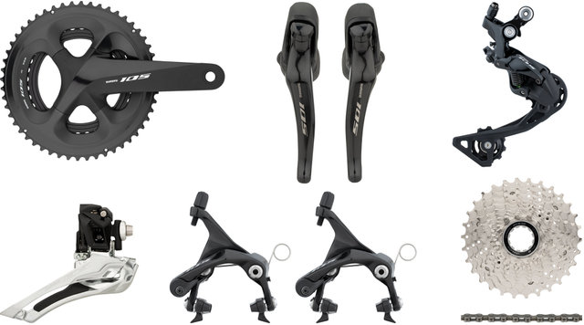 Shimano 105 R7000 2x11 36-52 Groupset w/ Direct Mount (Rear Seatstay) - silky black/172.5 mm 36-52, 11-30