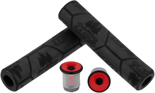 Griffe und Lenkerendstopfen Set - schwarz-rot/130 mm