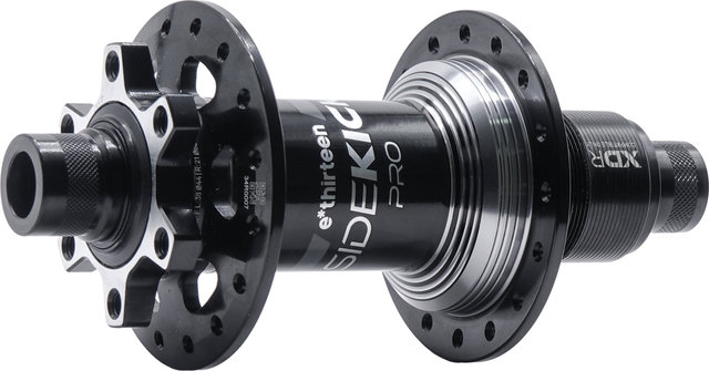 e*thirteen Buje trasero Sidekick Pro Disc 6 agujeros Boost - black-sterling silver | 28 | SRAM XD | 12 mm Eje Pasante