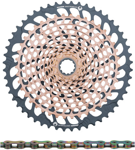 Kit d'Usure Cassette XX1 Eagle XG-1299 + Chaîne PC XX1 Eagle 12vit. - copper - XX1 rainbow/10-52