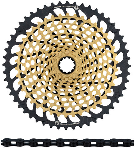 SRAM Kit d'Usure Cassette XX1 Eagle XG-1299 + Chaîne PC XX1 Eagle 12vit. - gold - XX1 black/10-52