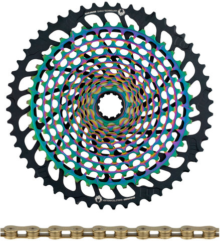 SRAM XX1 Eagle XG-1299 Kassette + PC XX1 Eagle Kette 12-fach Verschleißset - rainbow - XX1 gold/10-52