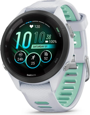 Garmin Forerunner 265S Smartwatch mit Schnellwechsel-Silikon-Armband 18 mm - steinweiß-schwarz