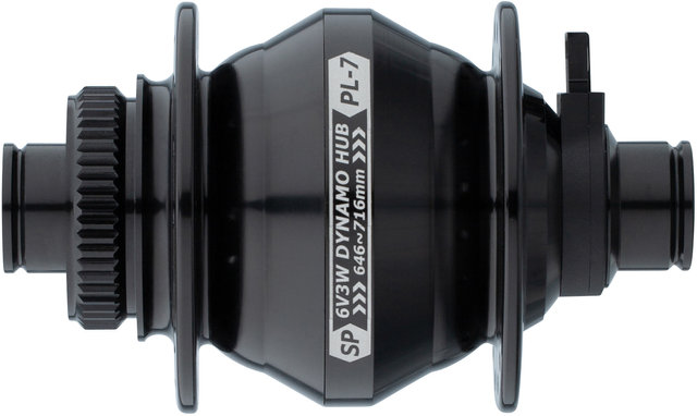 Dinamo de buje PL-7 QR12 Disc Center Lock - negro/12 x 100 mm / 32 agujeros