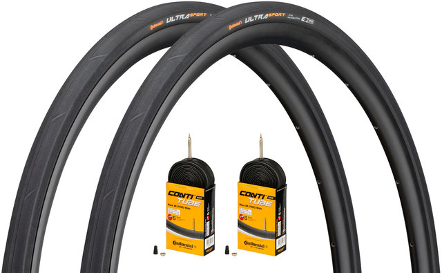 Continental Set de 2 cubiertas Ultra Sport III 28" + cámaras de aire Race Wide 28 - negro/28-622 (700x28C) SV 42 mm