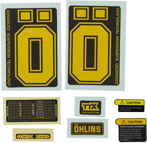 ÖHLINS Set d'Autocollants pour Fourche à Suspension DH38 - yellow/universal