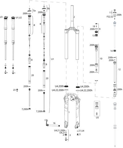 RockShox Ersatzteile Lyrik RCT3 A1-C1/RC B1-C2/RC2 C1 (2016-2019) - U4/universal