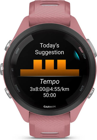 Garmin Forerunner 265S Smartwatch mit Schnellwechsel-Silikon-Armband 18 mm - altrosa-schwarz
