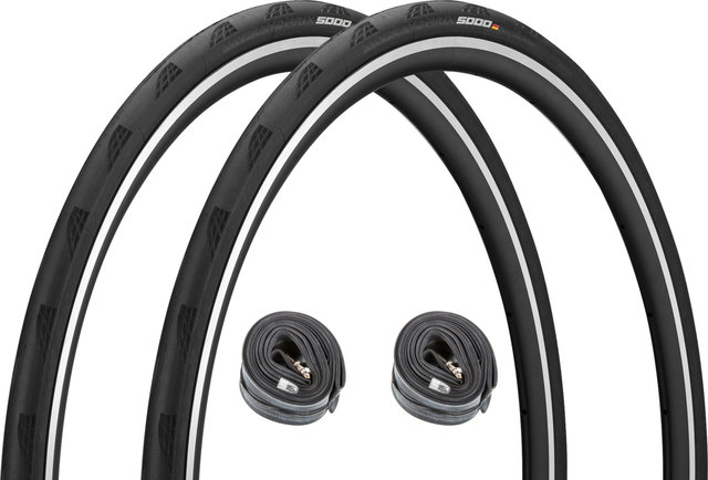 Continental Set de 2 Pneus Souples Grand Prix 5000 28" + Chambres à Air Race 28 - noir/25-622 (700 x 25C) SV 42 mm