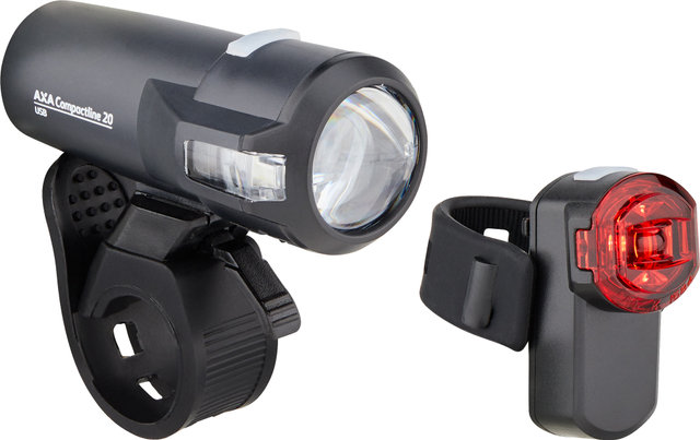 Axa Compactline 20 USB Front Light + Rear Light Set - StVZO approved - black/20 Lux