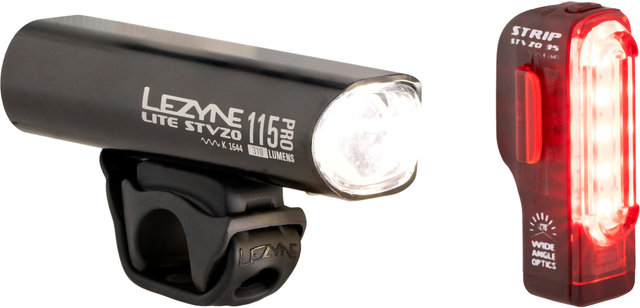 Lezyne Set ilum. luz del. Lite Pro 115 + luz trasera Strip con aprob. StVZO - negro/universal