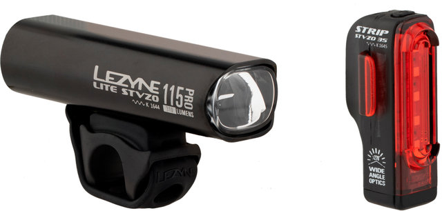 Lezyne Set ilum. luz del. Lite Pro 115 + luz trasera Strip con aprob. StVZO - negro/universal