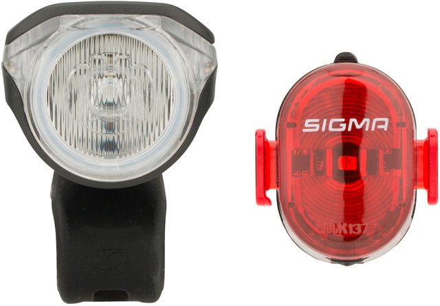 Sigma Set iluminación LED c. StVZO luz del. Aura 80 + luz trasera Nugget II - negro/80 Lux