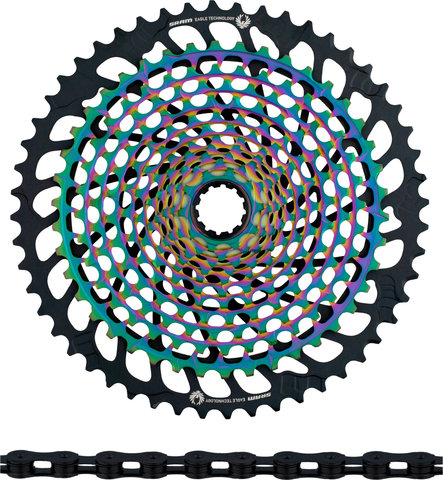 SRAM Kit d'Usure Cassette XX1 Eagle XG-1299 + Chaîne PC XX1 Eagle 12vit. - rainbow - XX1 black/126/10-52
