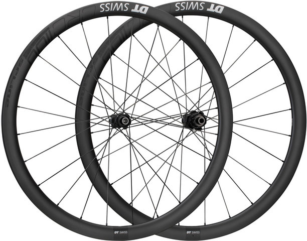 DT Swiss Juego de ruedas CRC 1100 SPLINE 38 Carbon Disc CL 28" Tubular - negro/28" set (RD 12x100 + RT 12x142) Shimano