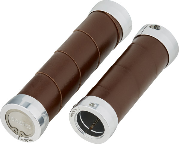 Brooks Puños de manillar de cuero Slender para cambios giratorios unilateral - brown/130 mm / 100 mm