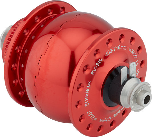Delux Centre Lock Disc Dynamo Hub - red/32 hole