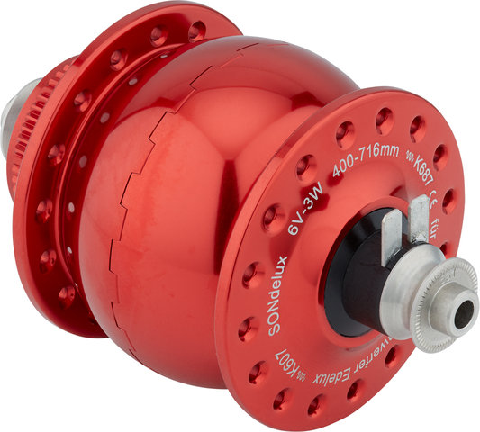 SON Delux Centre Lock Disc Dynamo Hub - red/32 hole