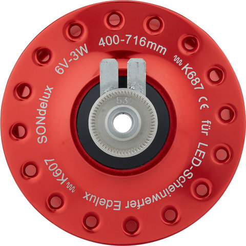 SON Delux Centre Lock Disc Dynamo Hub - red/32 hole