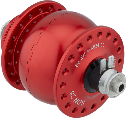 SON Moyeu à Dynamo 28 Disc Center Lock - rouge/36 trous