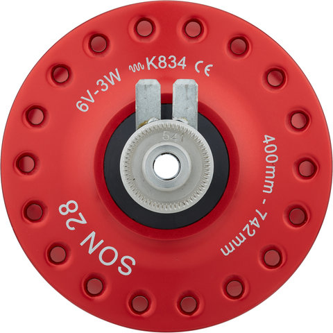 28 Centre Lock Disc Dynamo Hub - red/36 hole