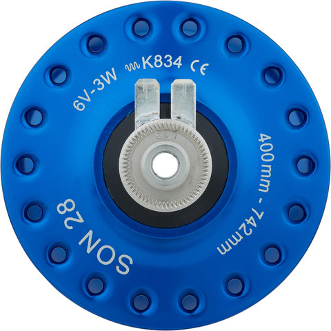 SON Dinamo de buje 28 Disc Center Lock - azul-anodizado/36 agujeros