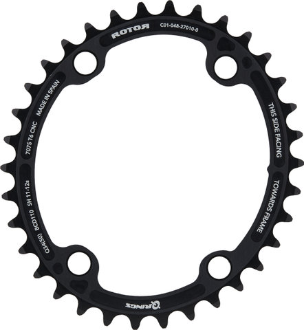 Rotor Road Chainring, 4-arm, Q-ring, 110 mm BCD 11-/12-speed - black/34 