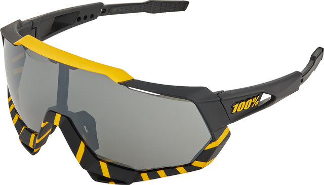 100% Speedtrap Mirror Sports Glasses - 2023 Model - soft tact hazard/black mirror