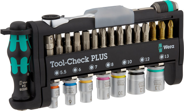 Zyklop Mini Ratsche 1/4" mit Tool-Check Plus Satz - schwarz-grün/universal