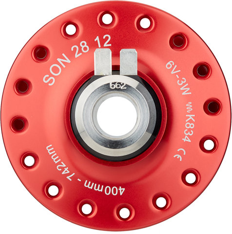 SON Moyeu à Dynamo 28 12 Disc Center Lock - rouge/32 trous