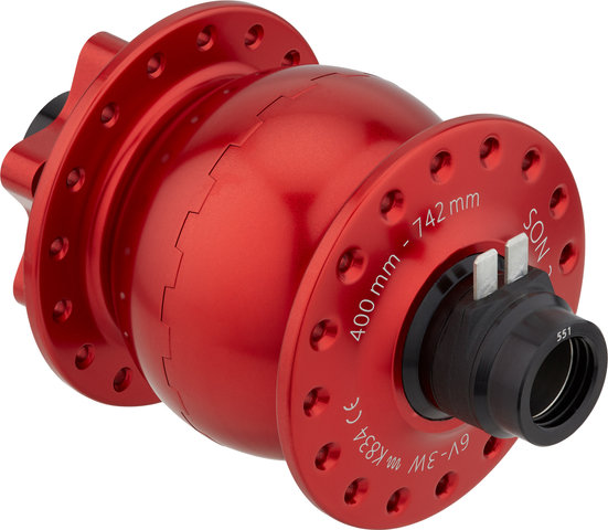 SON Moyeu à Dynamo 28 15 110 Boost Disc 6 trous - rouge/32 trous